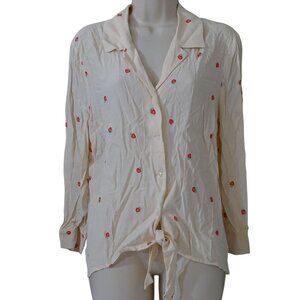 LC Lauren Conrad Button Up Tie Blouse Long Sleeve Strawberry Pink Women Size L